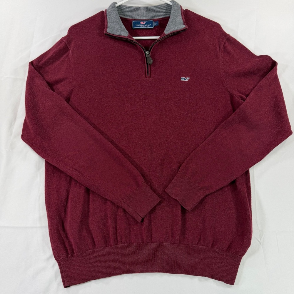 Vineyard Vines Mens Small Burgundy 100% Cotton Quarter Zip Pullover Sweater